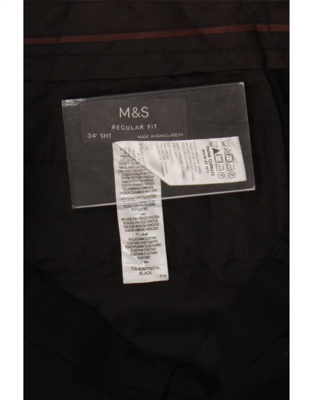 MARKS & SPENCER Pantalones de traje rectos de corte regular para hombre W34 L28 Negro