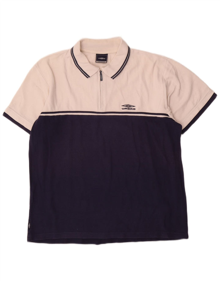 Polo Umbro Hombre De Algodón Color Block Blanco Mediano
