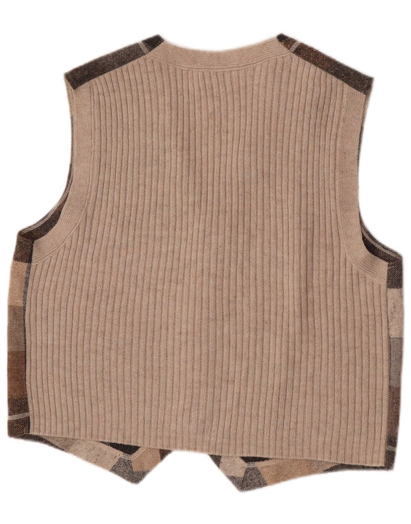 Chaleco vintage para hombre grande beige cheque acrílico