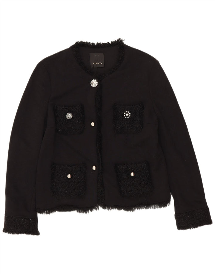 Pinko Chaqueta Blazer de 3 Botones para Mujer UK 42 Mediana Algodón Negro