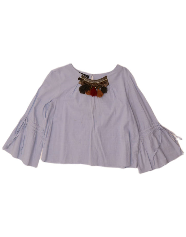 Zara Top corto de manga 3/4 para mujer UK 44 Azul medio