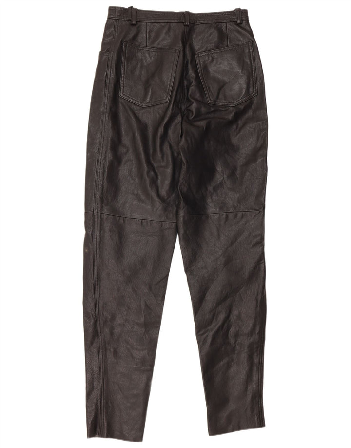 VINTAGE Pantalones de cintura alta para mujer IT 46 Grande W28 L32 Cuero negro