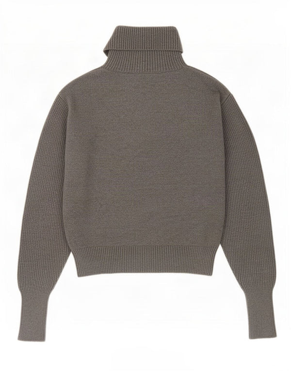 Zara Mujer Crop Zip Neck Jumper Sweater UK 42 Viscosa Gris Medio