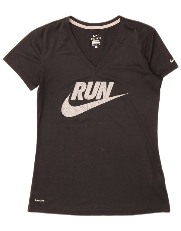 Nike Mujer Dri Fit Graphic Camiseta Top UK 10 Small Negro Poliéster