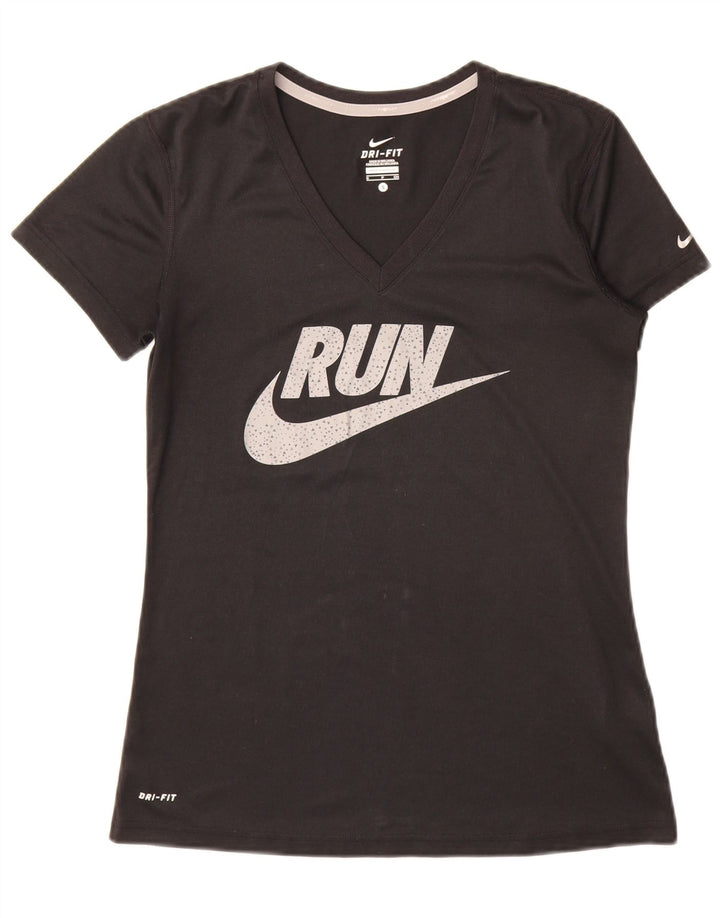 Nike Mujer Dri Fit Graphic Camiseta Top UK 10 Small Negro Poliéster