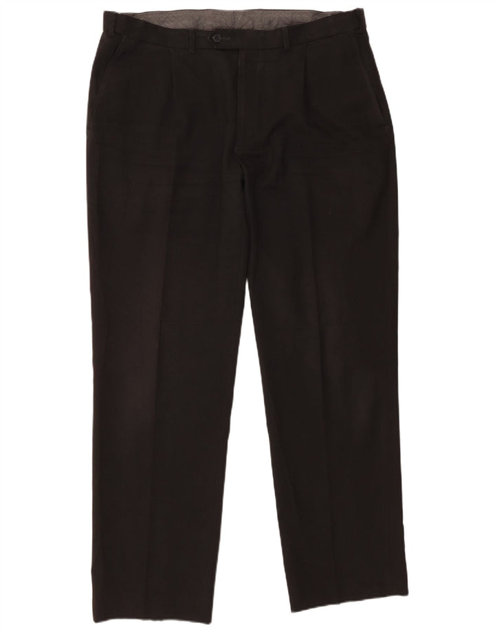 Marks & Spencer Pantalón de traje con pinzas para hombre W36 L31 Poliéster negro