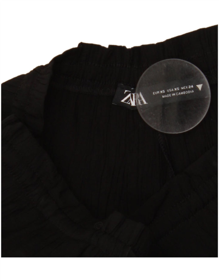 ZARA Mujer Pantalones Anchos De Cintura Alta UK 4 XS W24 L11 Negro