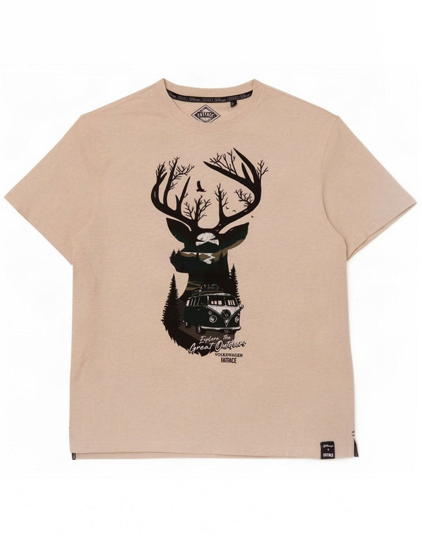 Camiseta con estampado gráfico de hombre de Fat Face, talla grande, de algodón moteado en blanco roto