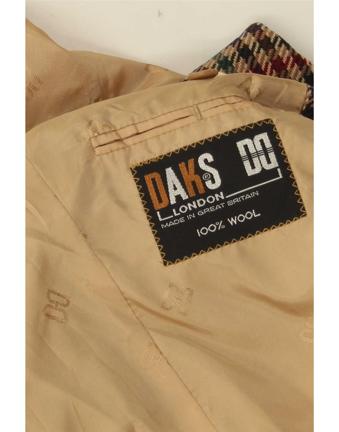 DAKS Chaqueta tipo blazer de 2 botones para hombre UK 38 Lana de pata de gallo marrón medio