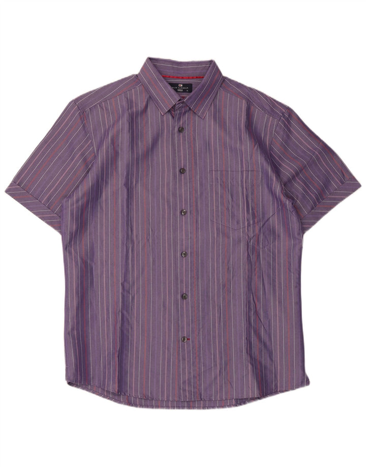 Marks & Spencer Camisa azul Harbor para hombre con rayas diplomáticas moradas medianas