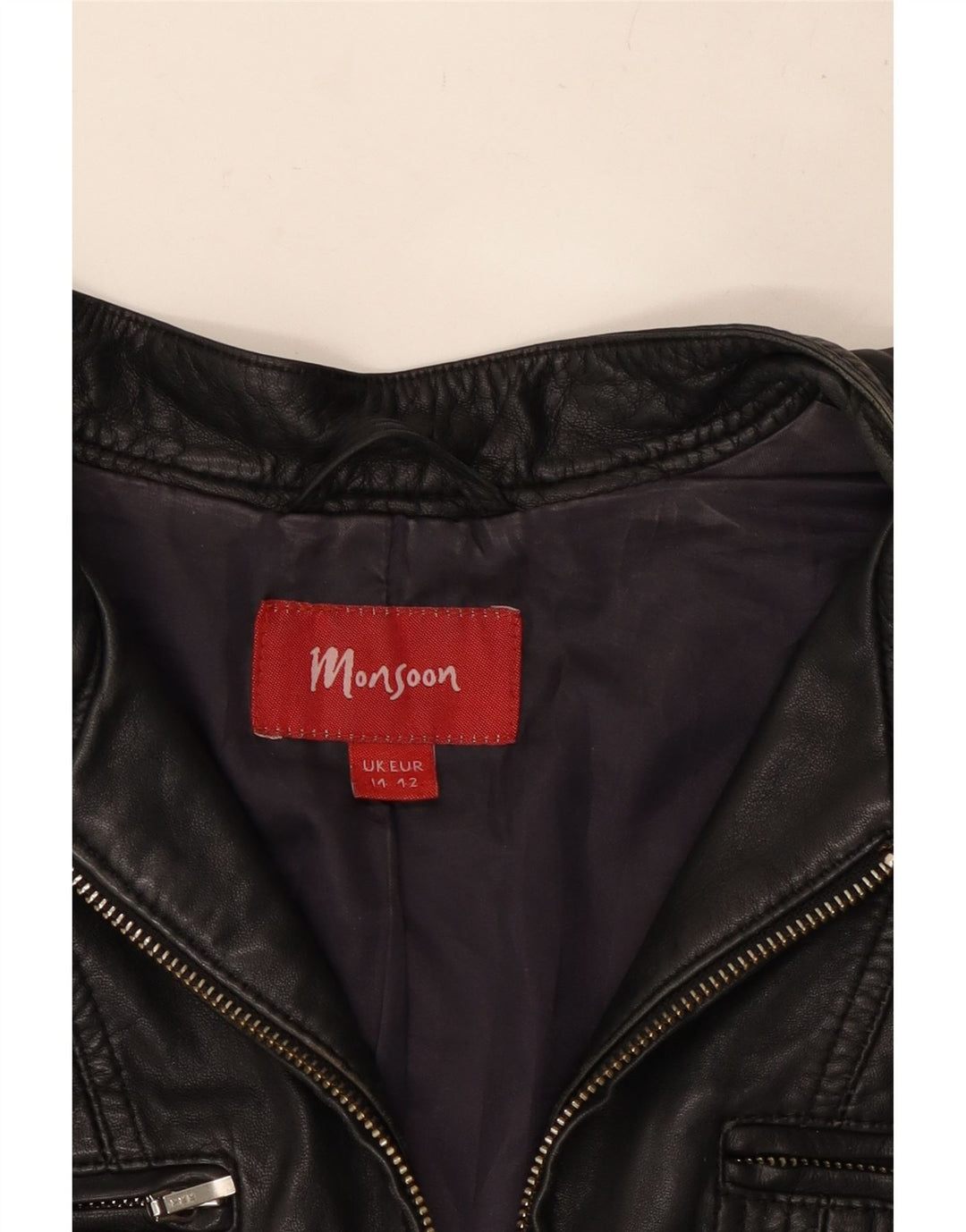 MONSOON Chaqueta de cuero para mujer Reino Unido 44 Cuero negro grande