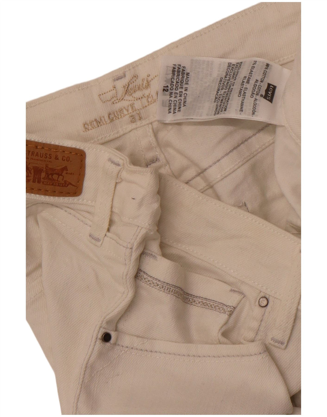 Levi's Capri Jeans para Mujer US 12 Grande W32 L22 Algodón Blanco