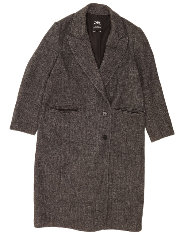 Zara Mujer Abrigo Extragrande De Doble Botonadura UK 10 Small Grey Herringbone