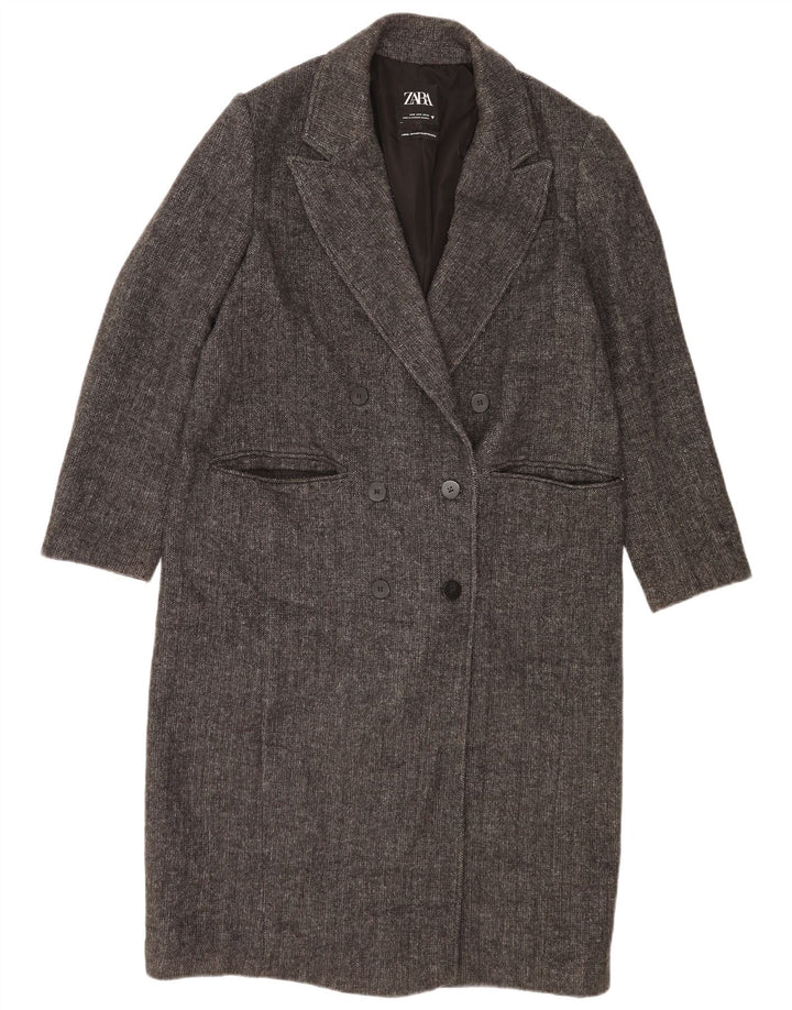 Zara Mujer Abrigo Extragrande De Doble Botonadura UK 10 Small Grey Herringbone