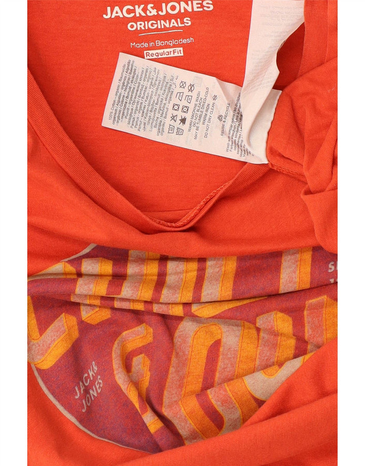 JACK & JONES Camiseta estampada de corte regular para hombre Top de algodón naranja medio