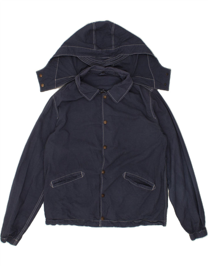 VINTAGE Chaqueta bomber con capucha para hombre IT 50 Azul marino grande
