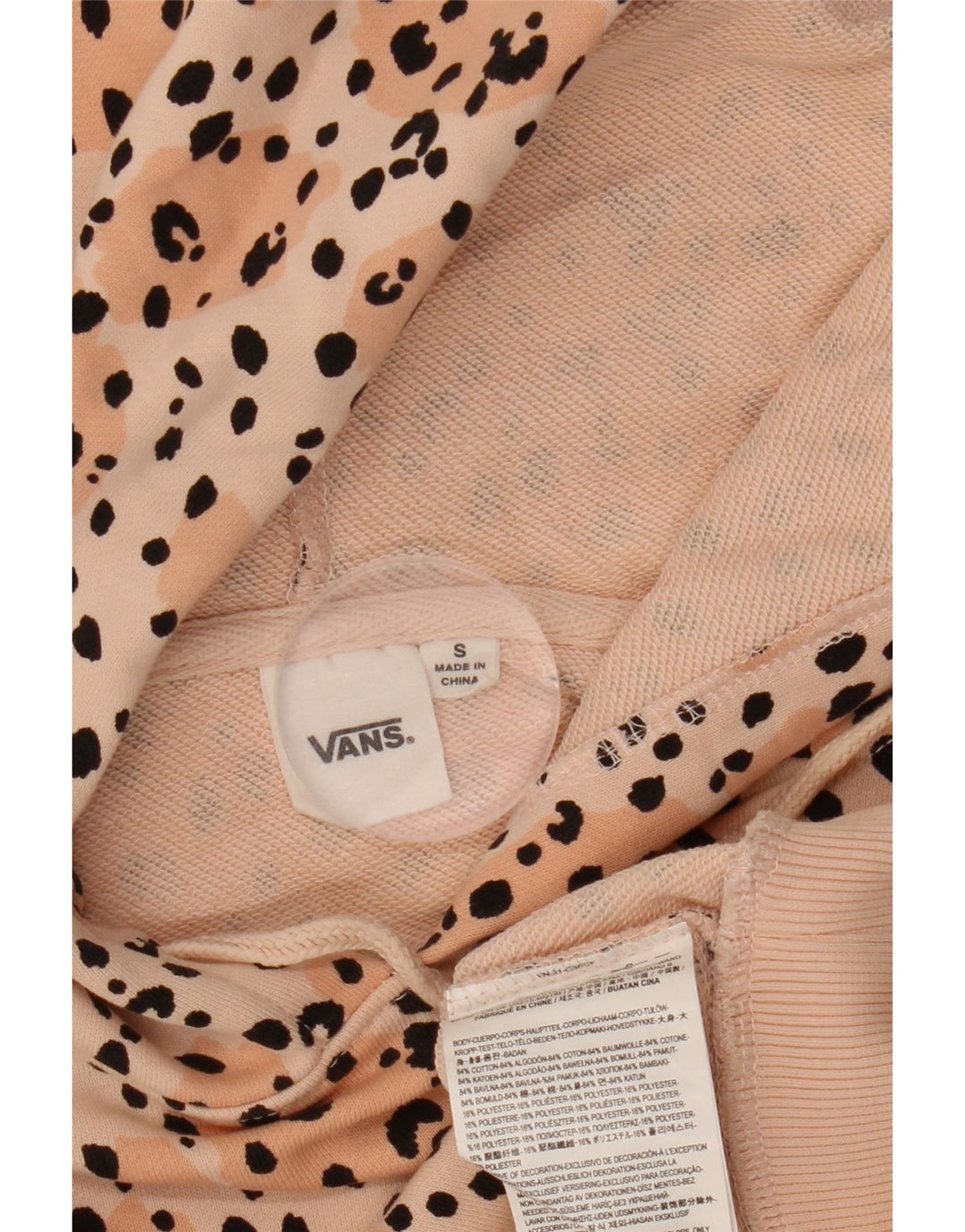 VANS Jersey con capucha corta para mujer UK 10 Small Pink Animal Print Cotton