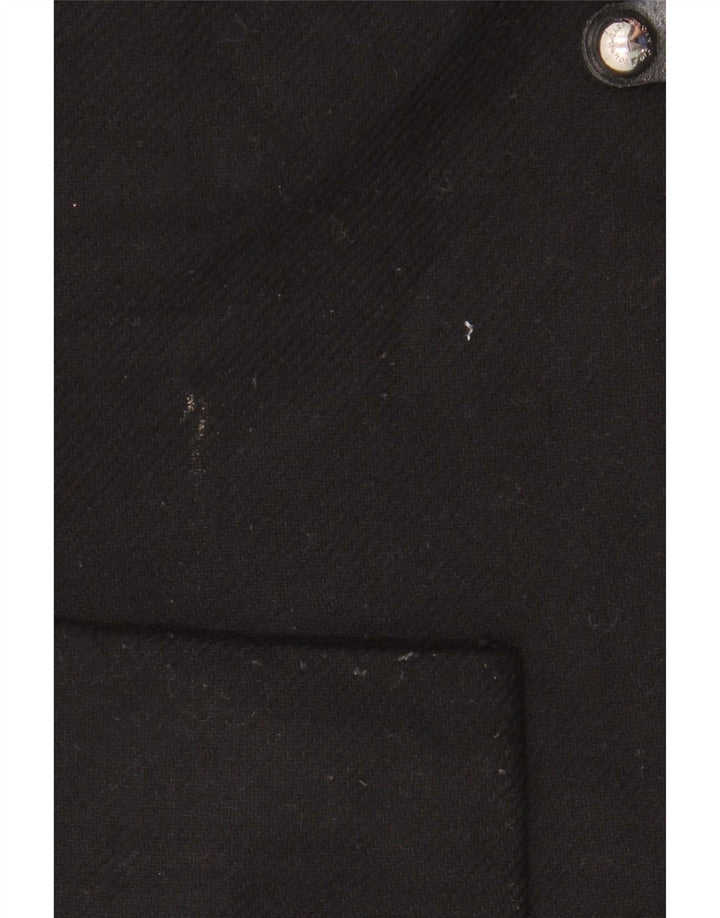 Zara Mujer Abrigo Extragrande Con Capucha UK 10 Small Lana Negra