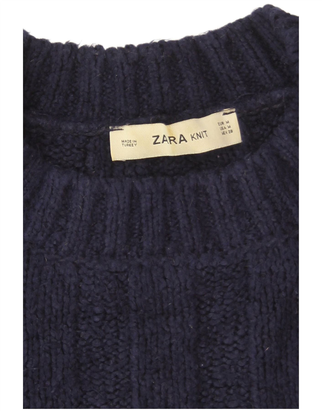 Zara Jersey de cuello redondo extragrande para mujer, talla 44, talla mediana, azul marino