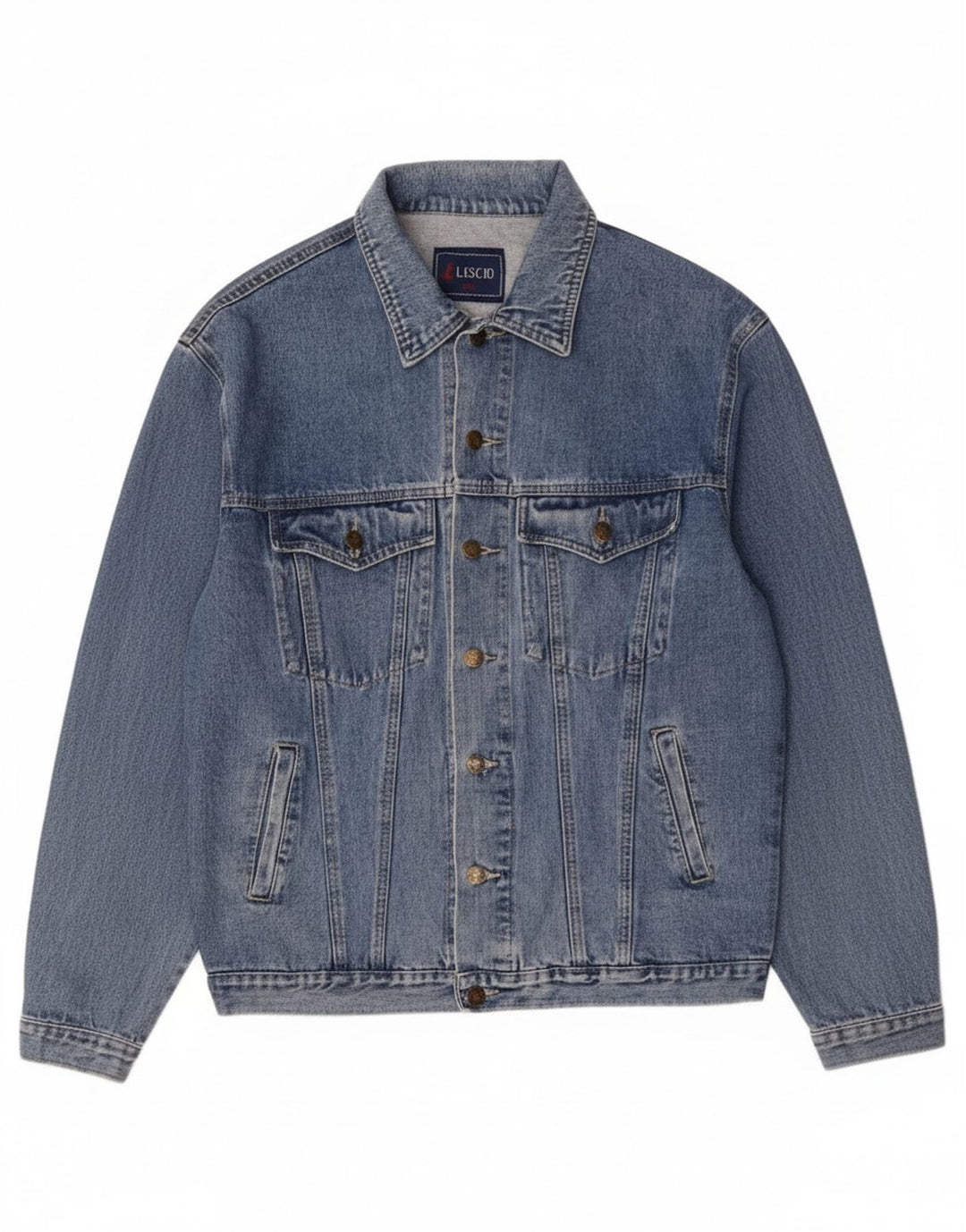 Vintage hombres chaqueta de mezclilla Reino Unido 44 2XL algodón azul