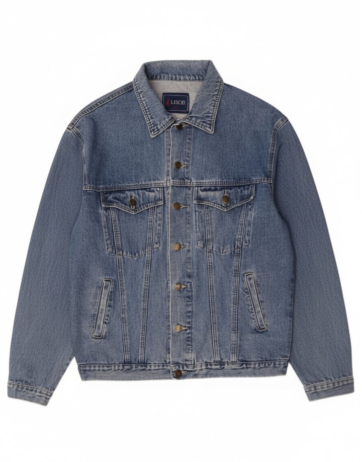 Vintage hombres chaqueta de mezclilla Reino Unido 44 2XL algodón azul