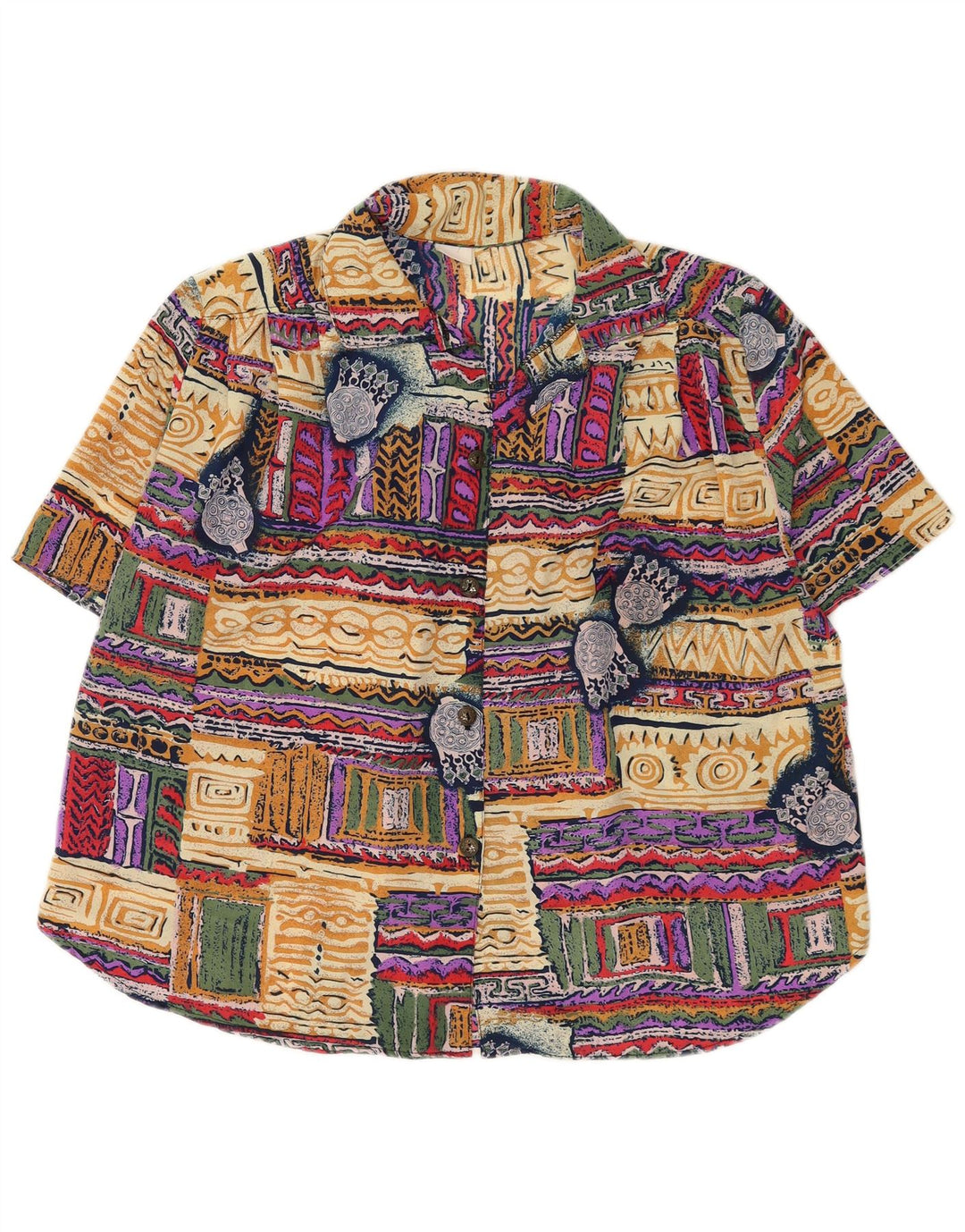 Vintage mujer patrón abstracto camisa blusa Reino Unido 20 2XL multicolor