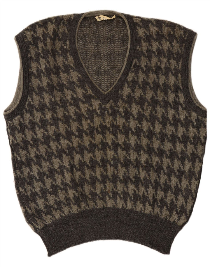 Vintage hombres chaleco tanque top grande gris pata de gallo
