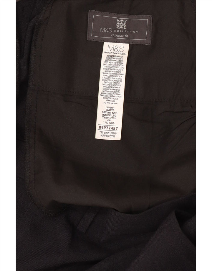 MARKS & SPENCER Pantalón de traje de corte regular para hombre W42 L29 Poliéster azul marino