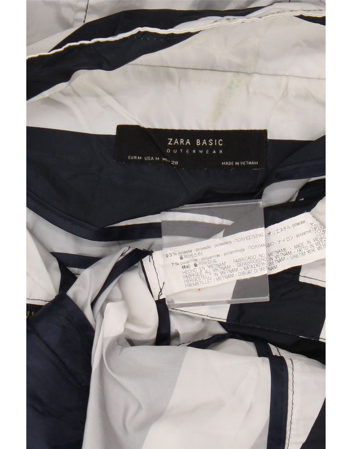 Zara Chaqueta impermeable con capucha para mujer UK 44 Mediana Poliéster a rayas azul marino