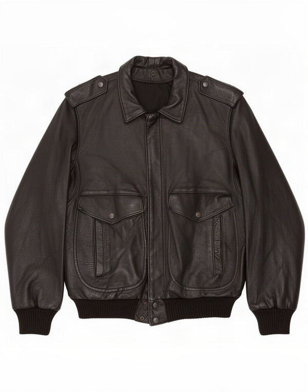 Chaqueta de cuero militar vintage para hombre UK 40 Large Black