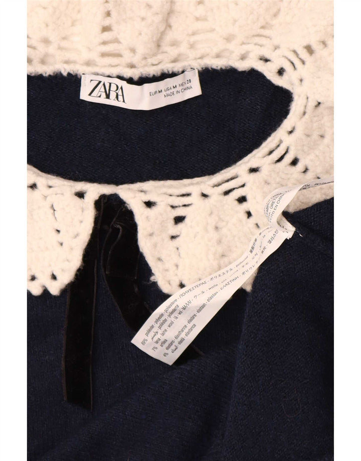 Zara Top corto de punto para mujer UK 42 Poliéster azul marino mediano