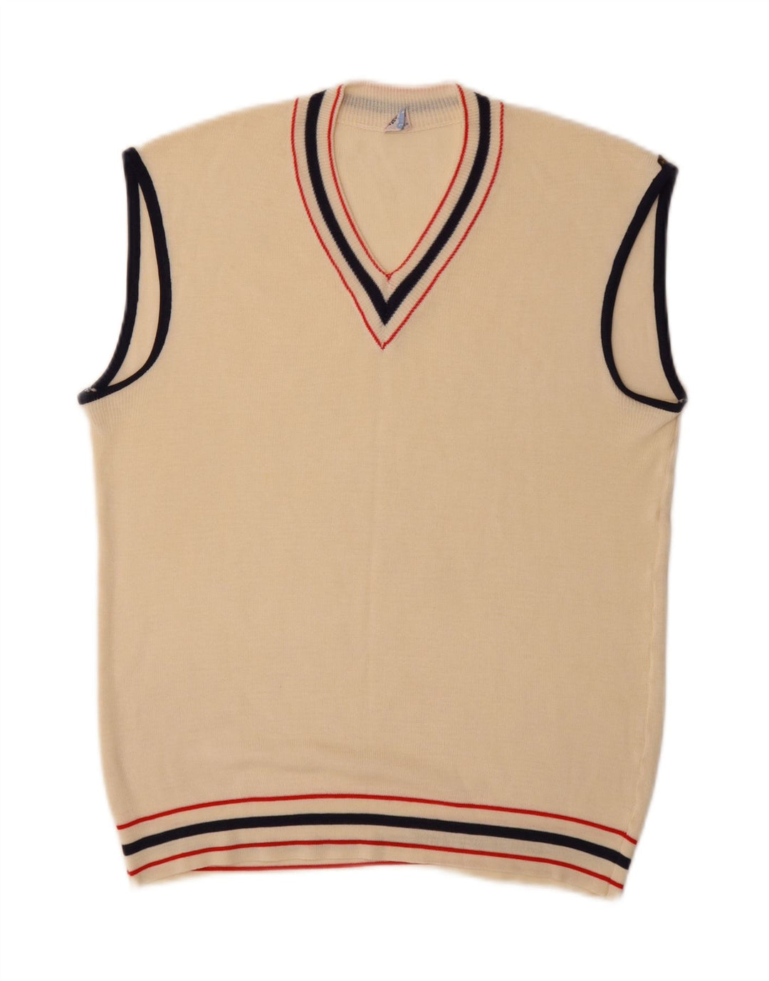 Vintage hombres chaleco tanque top pequeño beige acrílico