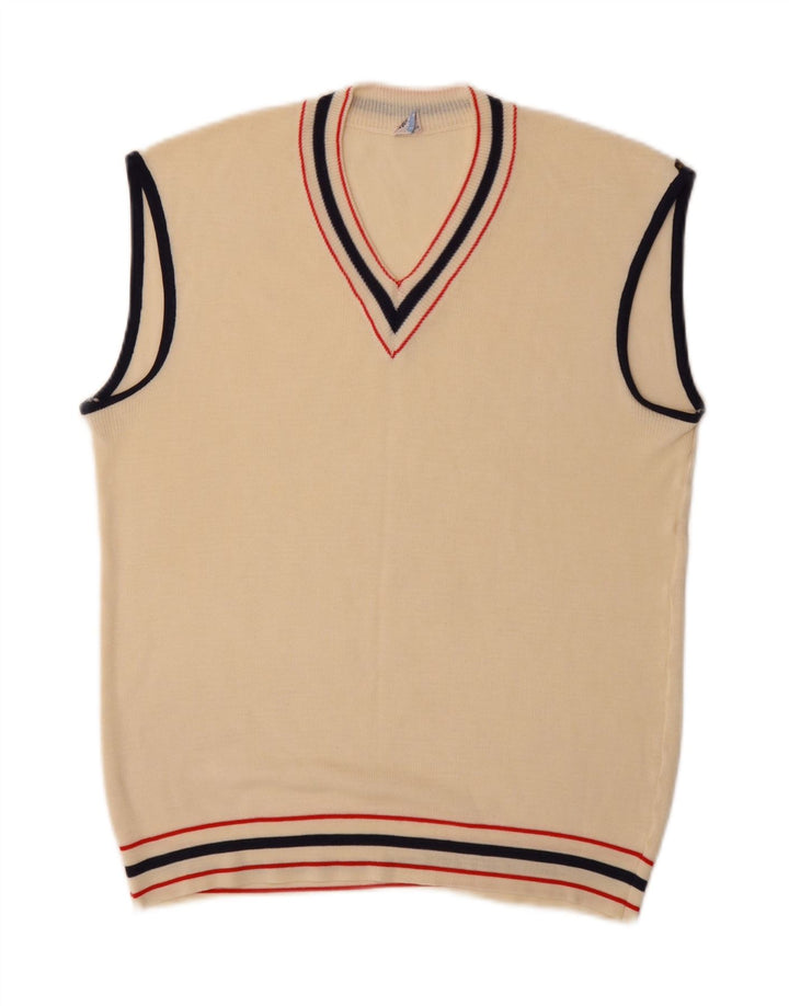 Vintage hombres chaleco tanque top pequeño beige acrílico
