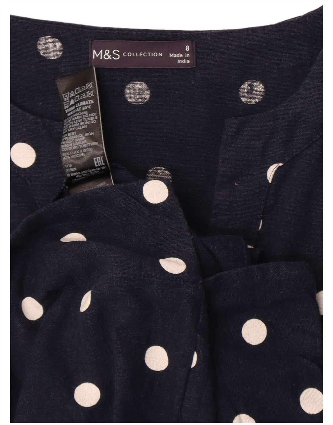 Marks & Spencer Vestido recto para mujer UK 8 Small Azul marino Lunares