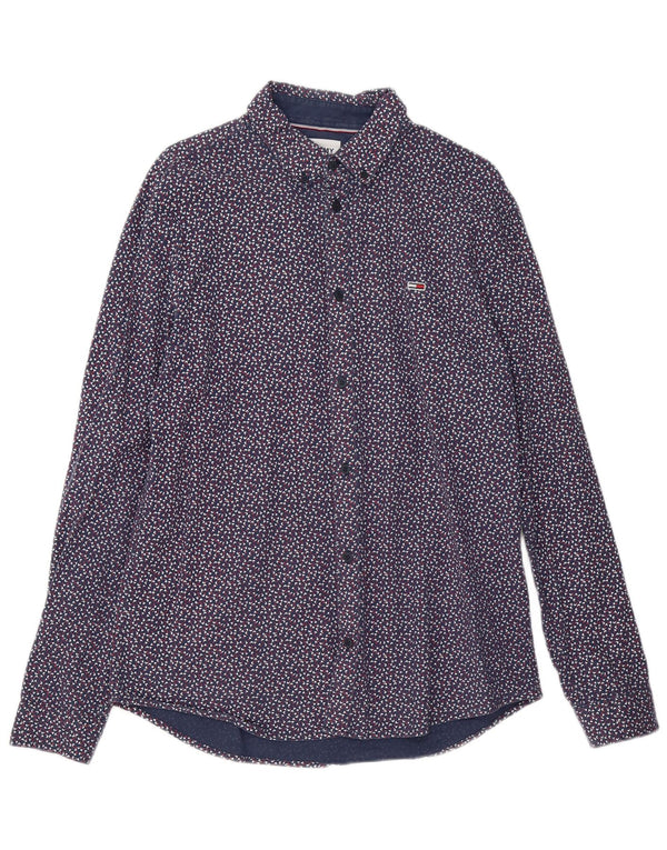 Tommy Hilfiger Camisa para hombre grande de algodón con lunares azul marino