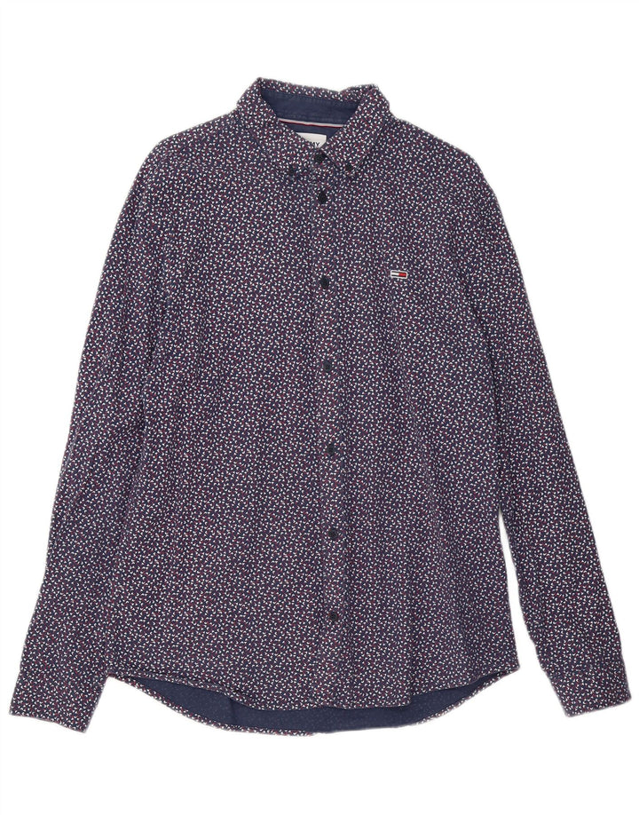 Tommy Hilfiger Camisa para hombre grande de algodón con lunares azul marino