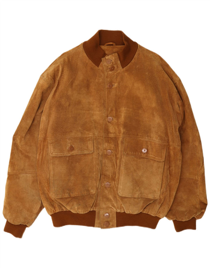 John Monroe - Chaqueta bomber de ante para hombre, talla 40, talla grande, piel marrón