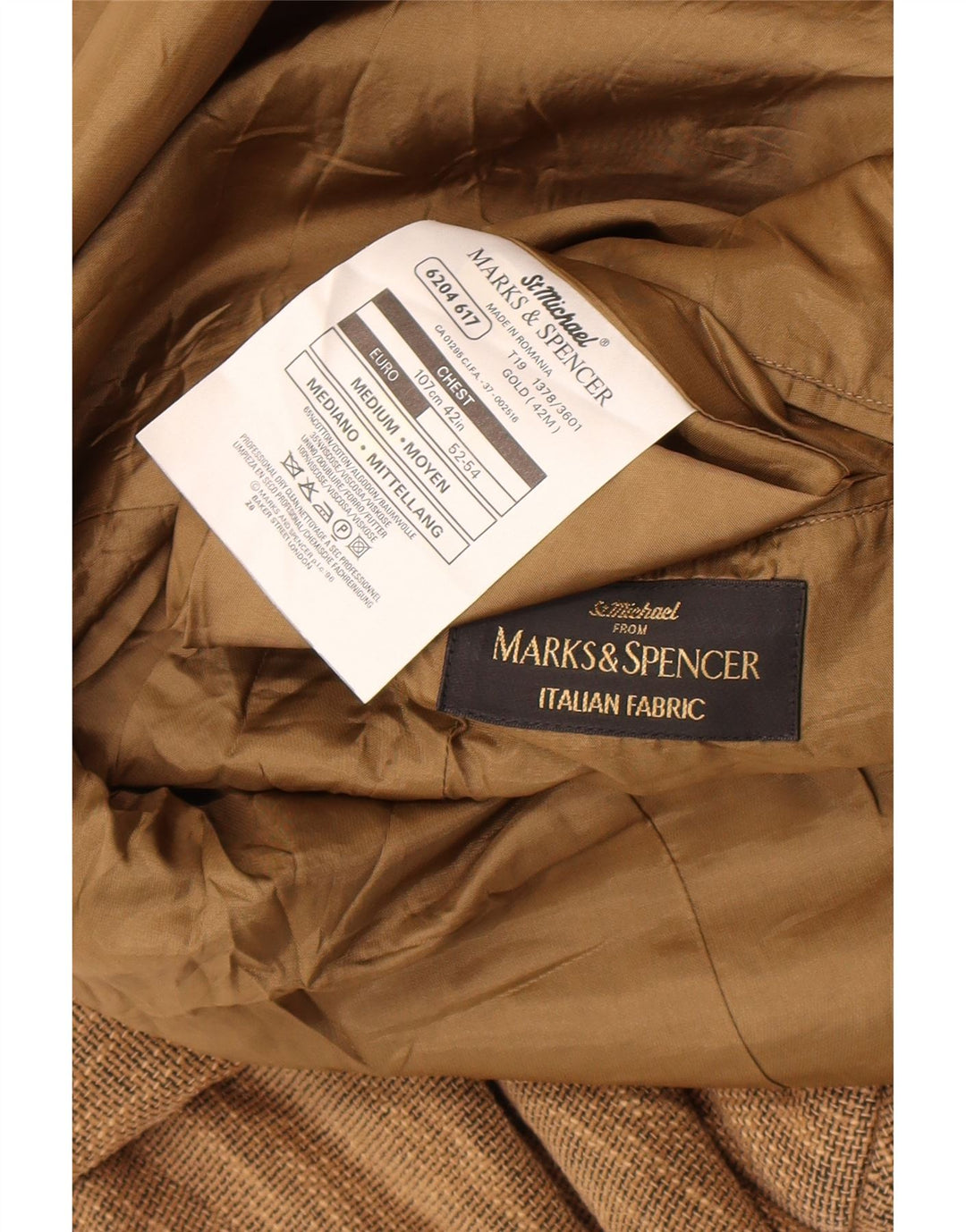 Marks & Spencer Chaqueta tipo blazer de 3 botones para hombre UK 38 Marrón medio moteado