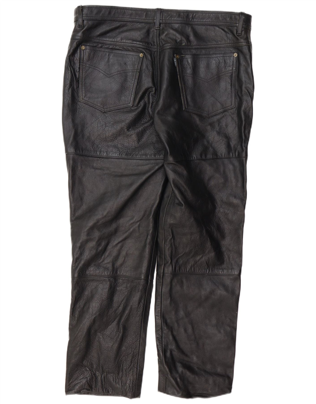 POLO Pantalón recto de cuero para hombre W38 L31 Cuero negro