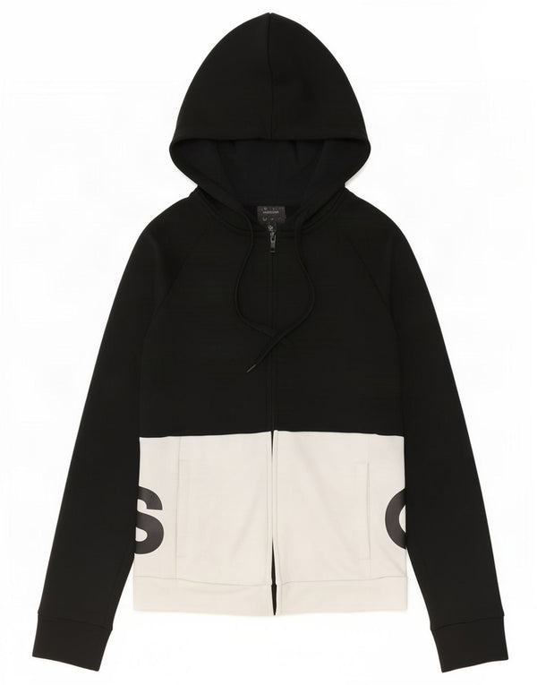 Adidas Sudadera con capucha y cremallera gráfica para mujer UK 8/10 Small Black Colourblock