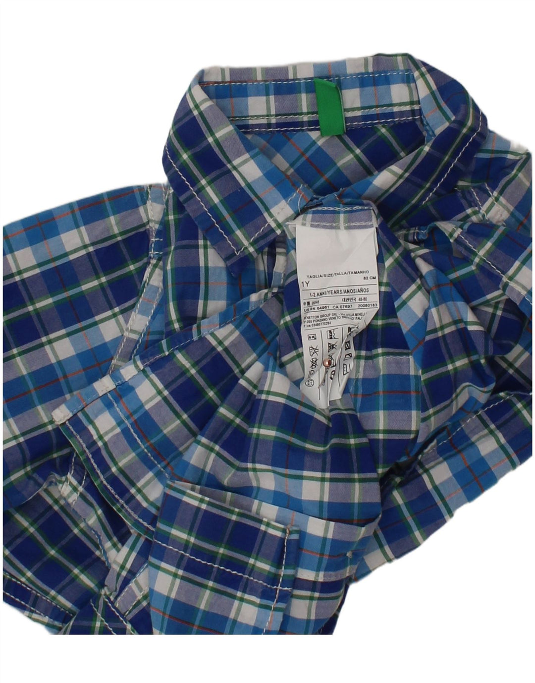 BENETTON Camisa Bebé Niño 18-24 Meses Azul Cuadros Algodón