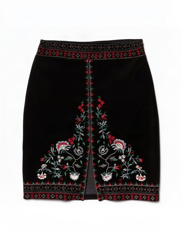 Brora Falda lápiz de terciopelo para mujer UK 12 Medium W32 Algodón floral negro