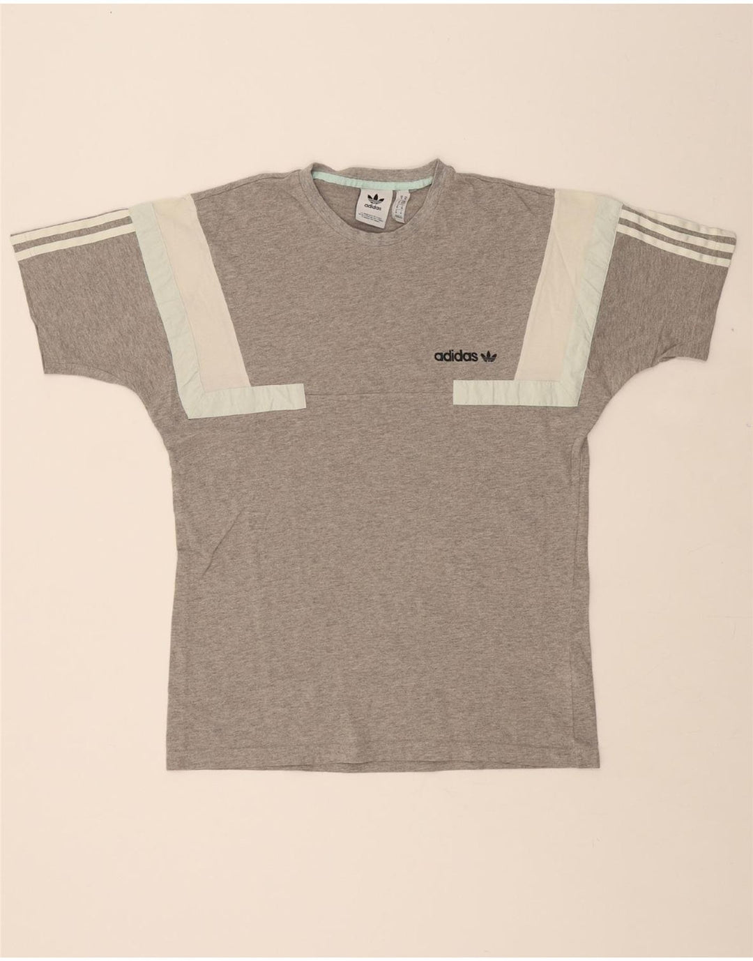 ADIDAS Mens T-Shirt Top Medium Grey Colourblock Cotton Vintage Adidas and Second-Hand Adidas from Messina Hembry 