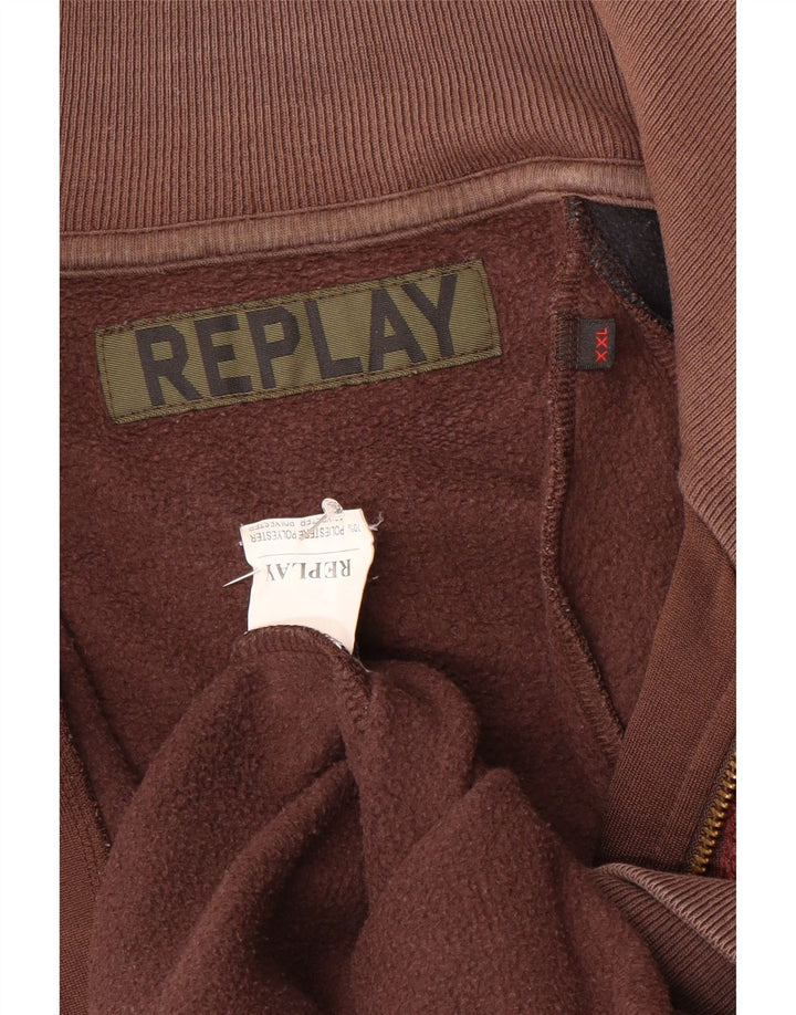 Replay Chaqueta superior de chándal con gráfico para hombre, 2XL, poliéster con bloques de color marrón