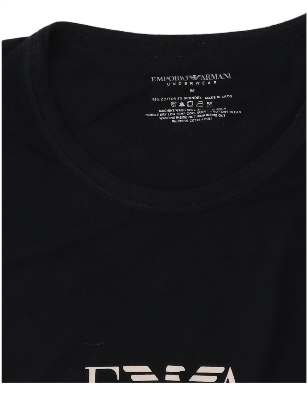 Emporio Armani Hombres Camiseta Gráfica Top Medio Algodón Negro