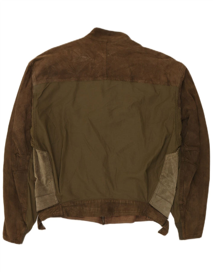 LA MATTA Chaqueta de ante para hombre UK 40 Large Khaki Colourblock Leather
