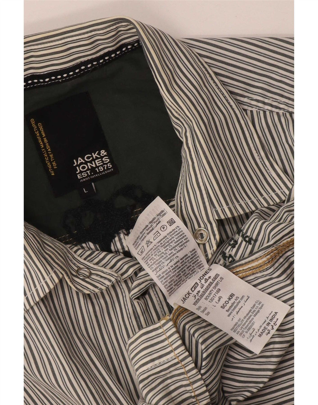 Jack & Jones Hombre Camisa Gráfica Grande De Algodón A Rayas Gris