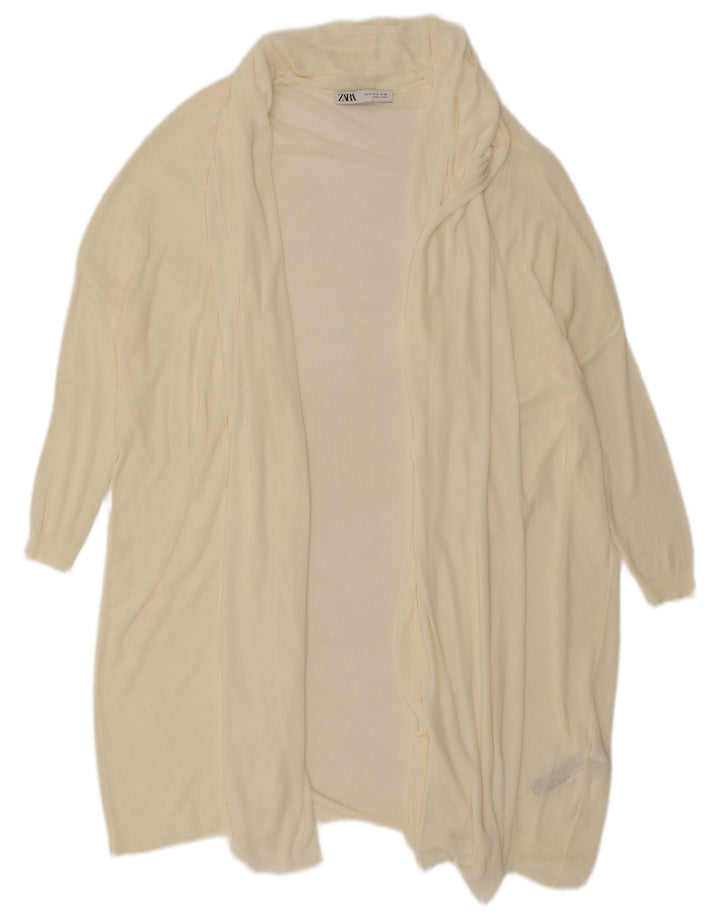 Zara Suéter tipo cárdigan abierto, largo, extragrande, para mujer, Reino Unido 40, mediano, blanco roto