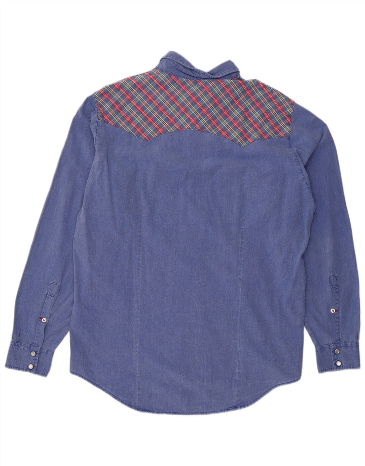 Cocoa Camisa vaquera para hombre Algodón a cuadros azules grandes