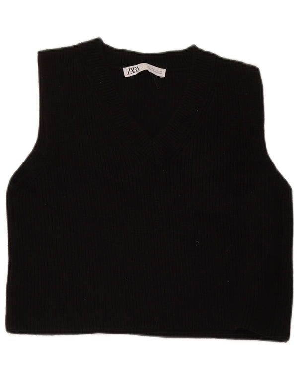 Zara Mujer Crop Vest Tank Top UK 10 Small Negro
